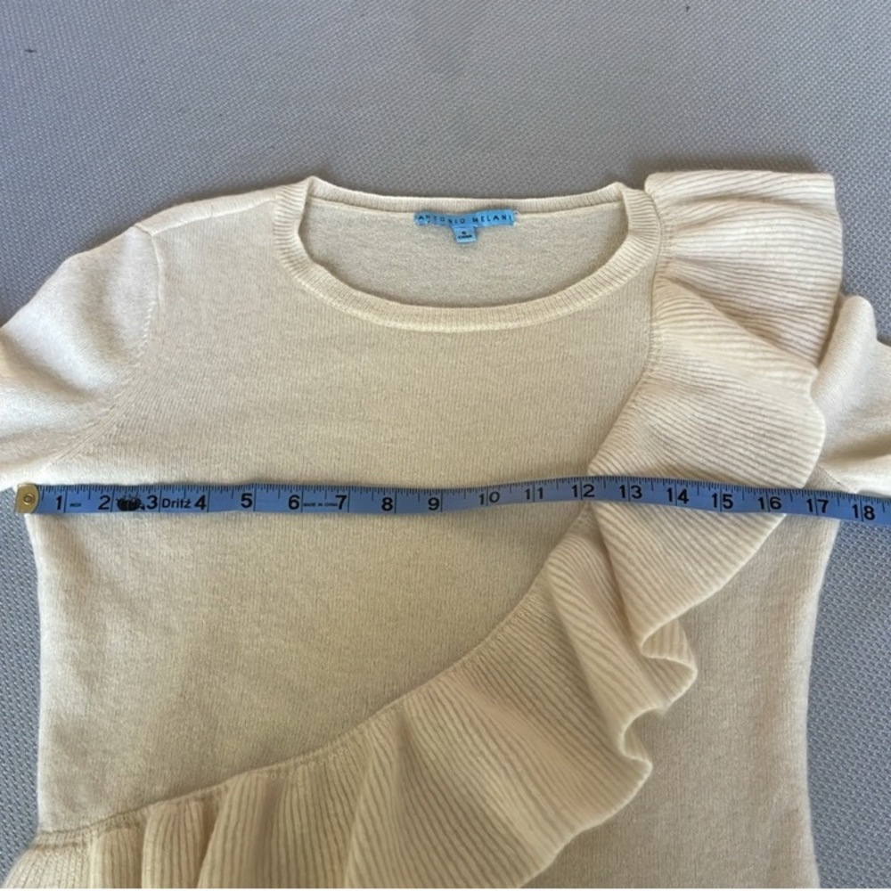 Antonio Melani Cream Cashmere Ruffled Sweater Size Small - Picture 6 of 8